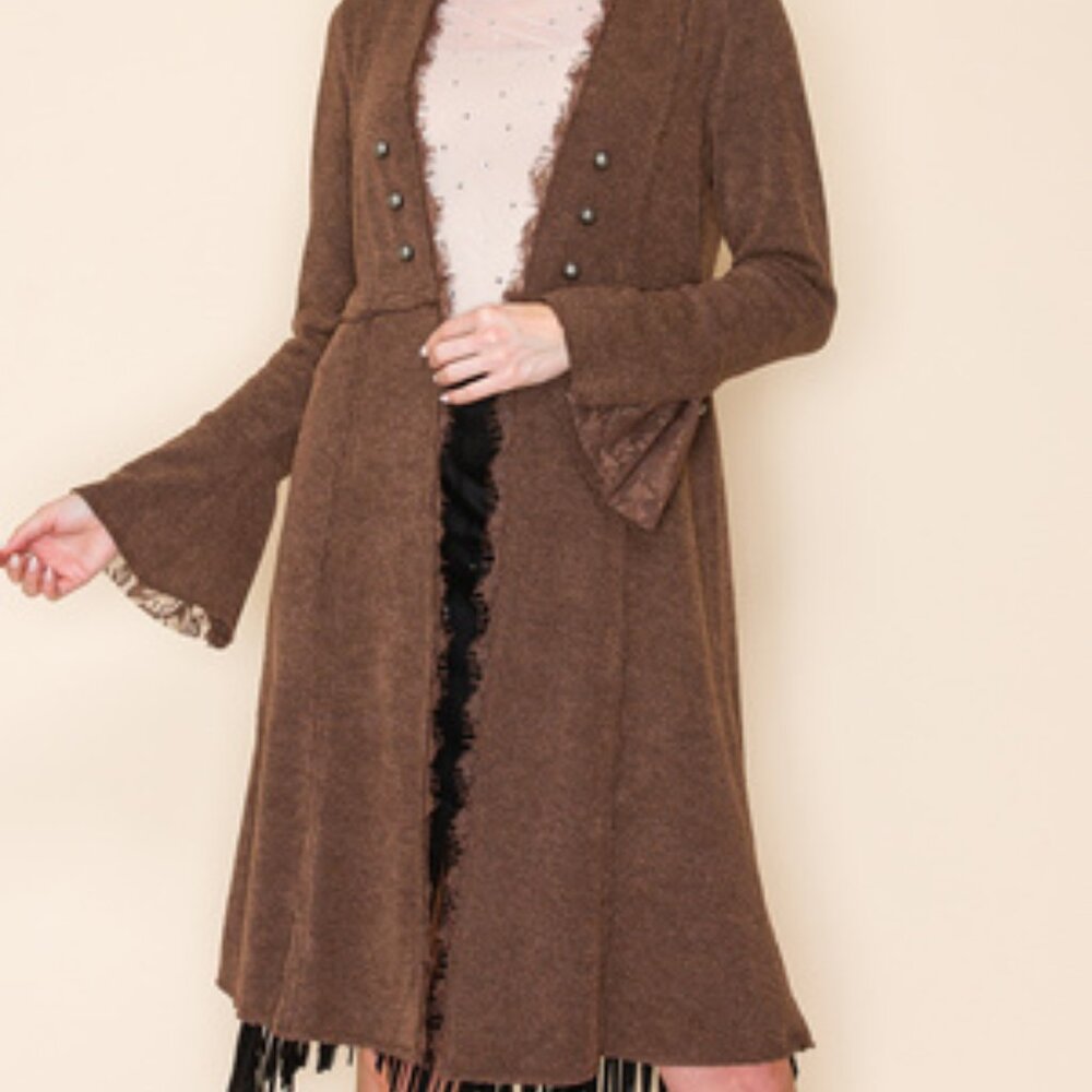 VOCAL BROWN cardigan duster western studded military MAGNOLIA BOHEMIAN WRAP S-3X - Picture 3 of 16